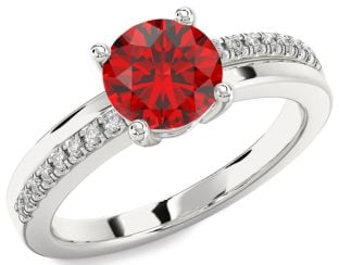 Diamond Ruby Platinum Round Solitaire Engagement Ring
