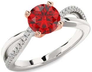 Diamond Ruby Platinum & Rose Gold Round Solitaire Engagement Ring