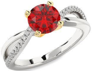 Diamond Ruby Platinum & Yellow Gold Round Solitaire Engagement Ring
