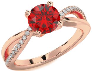 Diamond Ruby Rose Gold Round Solitaire Engagement Ring