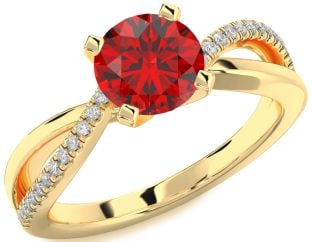 Diamond Ruby Gold Round Solitaire Engagement Ring