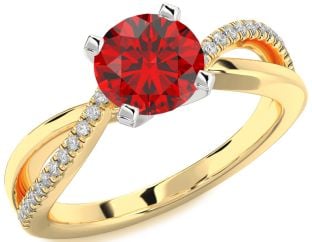 Diamond Ruby Platinum & Yellow Gold Round Solitaire Engagement Ring