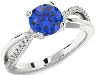Diamond Blue Sapphire White Gold Round Solitaire Engagement Ring