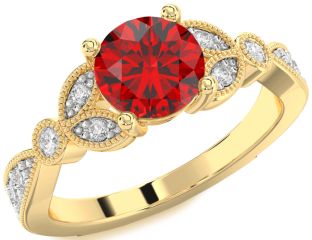 Diamond Ruby Gold Round Vintage Engagement Ring