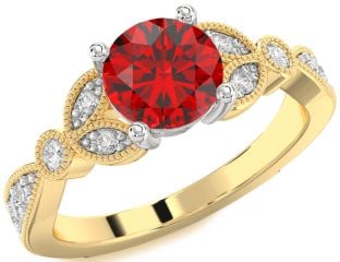 Diamond Ruby Platinum & Yellow Gold Round Vintage Engagement Ring