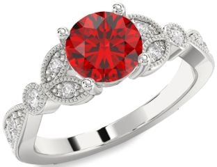 Diamond Ruby Platinum Round Vintage Engagement Ring