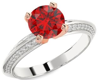 Diamond Ruby Platinum & Rose Gold Round Solitaire Pave Engagement Ring