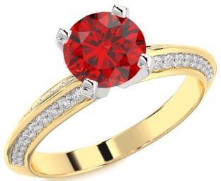 Diamond Ruby Platinum & Yellow Gold Round Solitaire Pave Engagement Ring