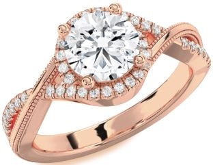 Diamond Rose Gold Silver Halo Round Vintage Engagement Ring