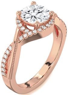 Diamond Rose Gold Silver Halo Round Vintage Engagement Ring