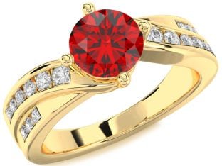 Diamond Ruby Gold Round Solitaire Engagement Ring