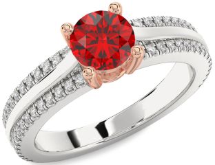 Diamond Ruby Platinum & Rose Gold Round Solitaire Engagement Ring