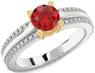 Diamond Ruby Platinum & Yellow Gold Round Solitaire Engagement Ring