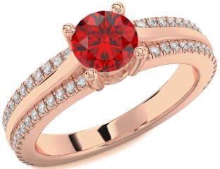 Diamond Ruby Rose Gold Round Solitaire Engagement Ring