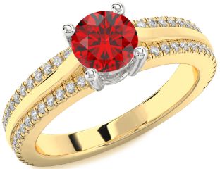 Diamond Ruby Platinum & Yellow Gold Round Solitaire Engagement Ring