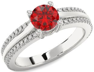 Diamond Ruby Platinum Round Solitaire Engagement Ring