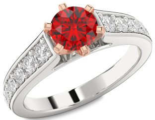 Diamond Ruby Platinum & Rose Gold Round Solitaire Engagement Ring
