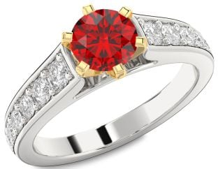 Diamond Ruby Platinum & Yellow Gold Round Solitaire Engagement Ring