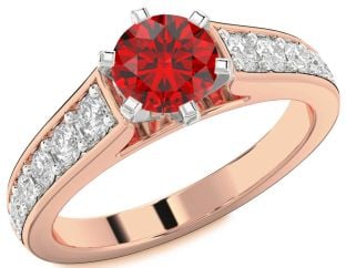 Diamond Ruby Platinum & Rose Gold Round Solitaire Engagement Ring