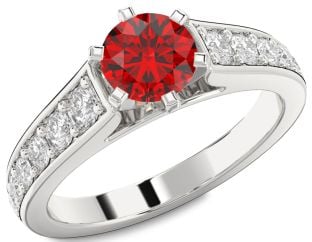 Diamond Ruby Platinum Round Solitaire Engagement Ring
