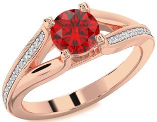 Diamond Ruby Rose Gold Round Solitaire Engagement Ring