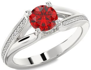 Diamond Ruby Platinum Round Solitaire Engagement Ring