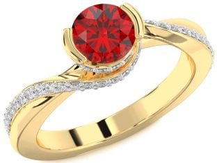 Diamond Ruby Gold Round Solitaire Engagement Ring