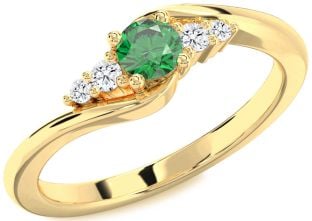 Diamond Emerald Gold Silver Round Promise Ring