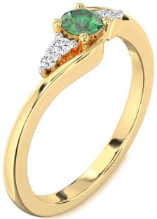 Diamond Emerald Gold Silver Round Promise Ring
