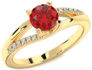 Diamond Ruby Gold Round Solitaire Engagement Ring