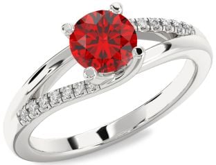 Diamond Ruby Platinum Round Solitaire Engagement Ring