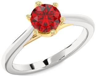 Ruby White Yellow Gold Round Solitaire Engagement Ring