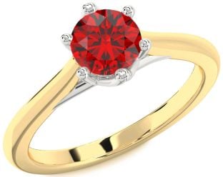 Ruby White Yellow Gold Round Solitaire Engagement Ring