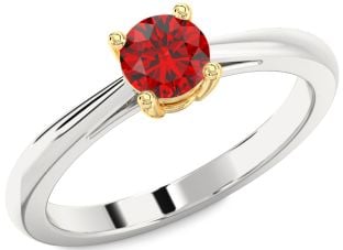 Ruby Silver & 10K gold Round Solitaire Engagement Ring