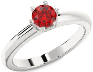 Ruby Silver Round Solitaire Engagement Ring