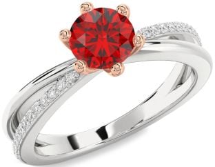 Diamond Ruby White Rose Gold Round Solitaire Engagement Ring