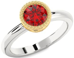 Ruby Silver & 10K gold Round Vintage Engagement Ring