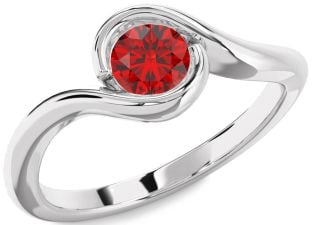 Ruby Silver Round Solitaire Engagement Ring
