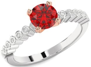 Diamond Ruby White Rose Gold Round Solitaire Engagement Ring
