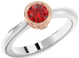 Diamond Ruby White Rose Gold Round Solitaire Engagement Ring