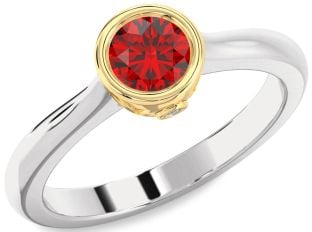 Diamond Ruby Silver & 10K gold Round Solitaire Engagement Ring
