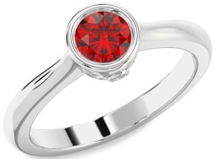 Diamond Ruby Silver Round Solitaire Engagement Ring