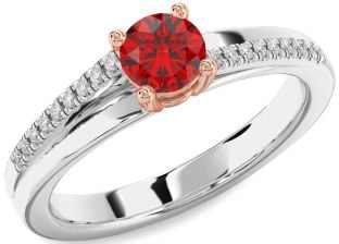 Diamond Ruby White Rose Gold Round Solitaire Engagement Ring