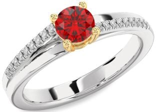 Diamond Ruby Silver & 10K gold Round Solitaire Engagement Ring