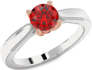 Ruby White Rose Gold Round Vintage Engagement Ring