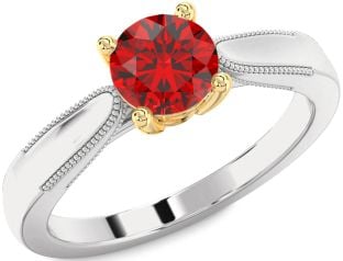 Ruby Silver & 10K gold Round Vintage Engagement Ring