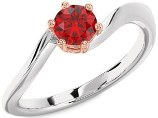 Ruby White Rose Gold Round Solitaire Engagement Ring