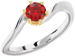 Ruby Silver & 10K gold Round Solitaire Engagement Ring