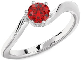 Ruby Silver Round Solitaire Engagement Ring