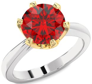 Ruby Silver & 10K gold Round Solitaire Engagement Ring